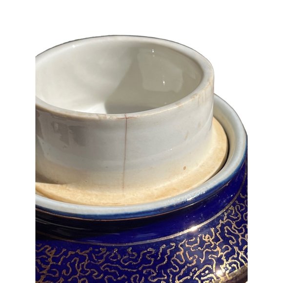 Vintage Cobalt Blue Hall Teapot Los Angeles Gold Trim Ribbed 083 READ - Picture 7 of 11